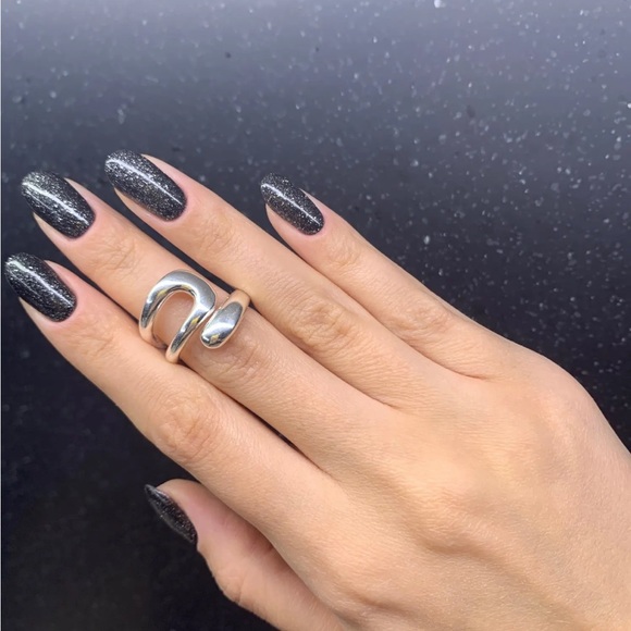 NEW 925 Sterling Silver Ring Set Resizable Abstract Minimalist - Picture 10 of 13